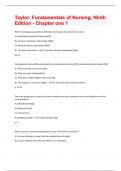 Taylor: Fundamentals of Nursing, Ninth Edition - Chapter one 1  | 109 Exam Questions and Answers(A+ Solution guide)