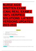 NURSE AIDE  WRITTEN EXAM  &lpar;CNA&rpar; REAL EXAM 2 100&percnt; VERIFIED  SOLUTIONS LATEST VERSIONS UPDATED  2023-2024