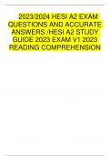 2023/2024 HESI A2 EXAM QUESTIONS AND ACCURATE ANSWERS /HESI A2 STUDY GUIDE 2023 EXAM V1 2023 READING COMPREHENSION