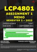LCP4801 ASSIGNMENT 1 MEMO - SEMESTER 2 - 2023 - UNISA - DUE DATE: - 4 SEPTEMBER 2023 (DETAILED MEMO – FULLY REFERENCED – 100% PASS - GUARANTEED)