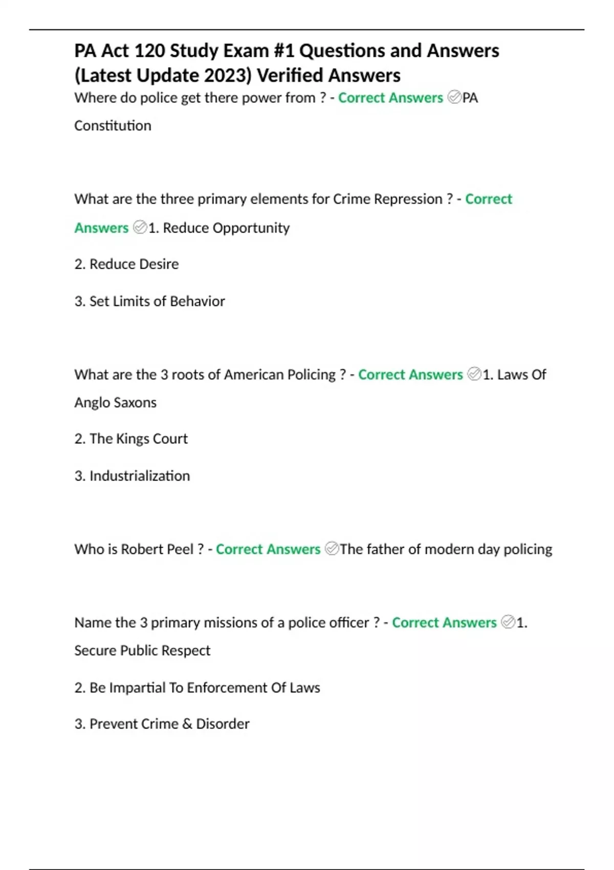 Summary PA Act 120 Study Exam 1 Questions and Answers (Latest Update