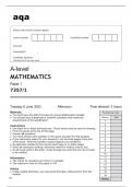 Aqa A level Mathematics 7357/1 Question Paper and Mark Scheme June2023.