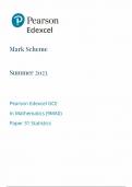 EARSON EDEXCEL GCE IN MATHEMATICS (9MAO) PAPER 3 STATISTICS 1- SUMMER 2023 (MARK SCHEME)
