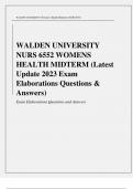 WALDEN UNIVERSITY NURS 6552 WOMENS HEALTH MIDTERM (Latest Update 2023 Exam Elaborations Questions & Answers) Latest Verified Review 2023 Practice Questions and Answers for Exam Preparation, 100% Correct with Explanations, Highly Recommended, Download to S