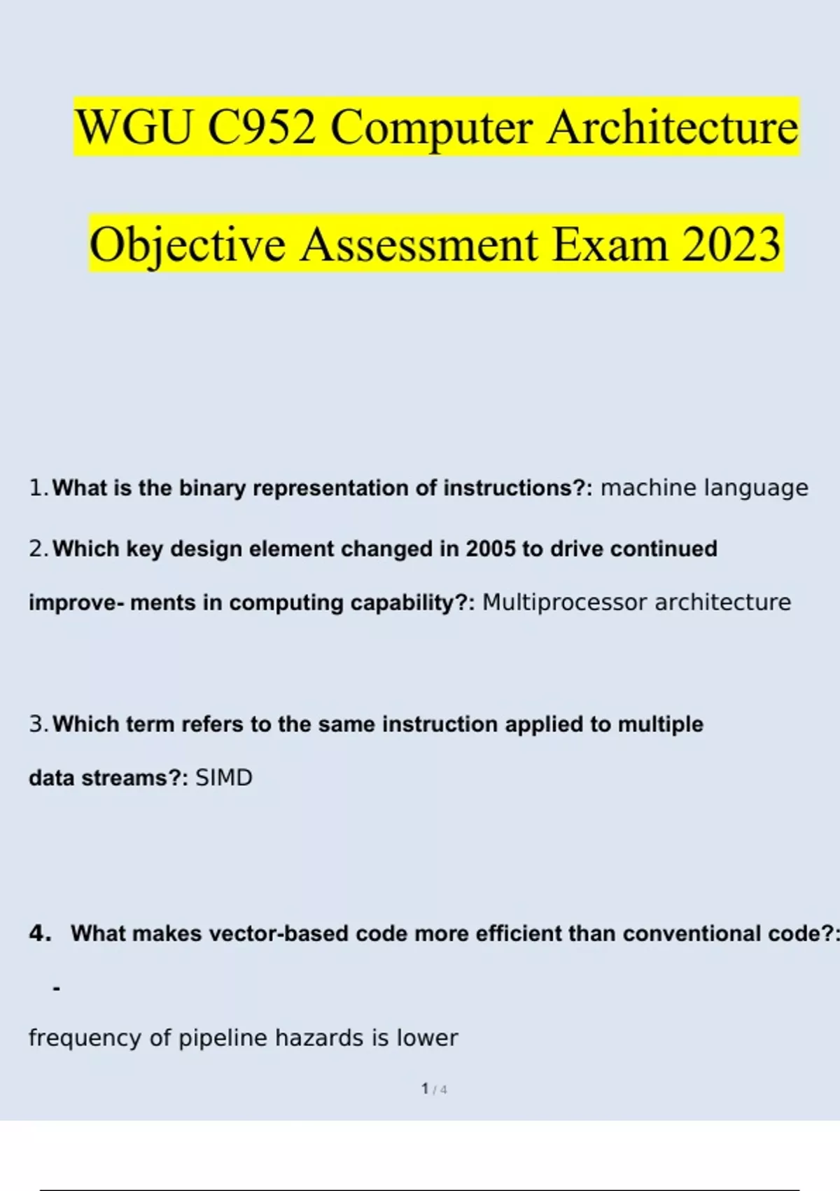 WGU C952 Computer Architecture EXAM STUDY BUNDLE PACK SOLUTION