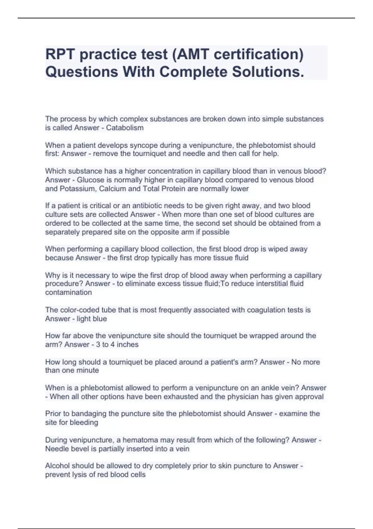 RPT practice test (AMT certification) Questions With Complete Solutions