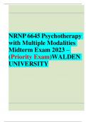 NRNP 6645 Psychotherapy with Multiple Modalities Midterm Exam 2023 – (Priority Exam)WALDEN UNIVERSITY