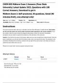 CHEM 005 Midterm Exam 2 Answers (Penn State  University) Latest Update 2023, Questions with 100  Correct Answers, Download to get A Midterm Exam 2: Self-proctored, 30 questions, timed (90 minutes limit)