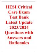 HESI Critical Care Exam Test Bank Latest Update 2023/2024 Questions with Answers and Rationales