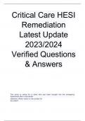 HESI  Critical Care Remediation Latest Update 2023/2024  Verified Questions & Answers