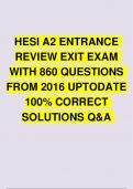 HESI A2 ENTRANCE REVIEW EXIT EXAM WITH 860 QUESTIONS FROM 2016 UPTODATE 100% CORRECT SOLUTIONS QUESTIONS AND ANSWERS A+ RATED