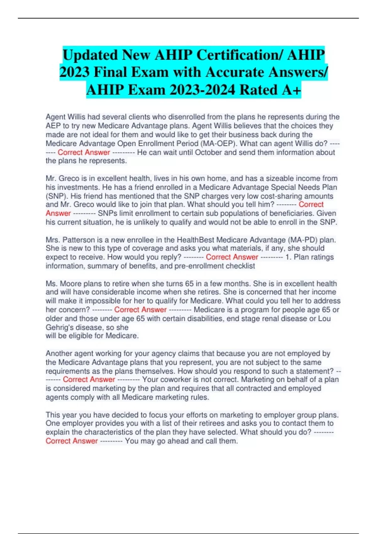 AHIP 2023 Final Exam with Accurate Answers Graded A+ - AHIP 2023 - Stuvia US