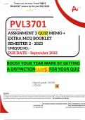 PVL3701 ASSIGNMENT 2 QUIZ MEMO - SEMESTER 2 - 2023 - UNISA - (UNIQUE NUMBER: -  ) (DISTINCTION GUARANTEED) – DUE DATE SEPTEMBER 2023