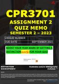 CPR3701 ASSIGNMENT 2 QUIZ MEMO - SEMESTER 2 - 2023 - UNISA - DUE DATE: - SEPTEMBER 2023 (100% PASS - GUARANTEED)