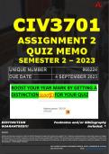 CIV3701 ASSIGNMENT 2 QUIZ MEMO - SEMESTER 2 - 2023 - UNISA - DUE DATE: - 4 SEPTEMBER 2023 (100% PASS - GUARANTEED)