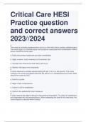 Critical Care HESI  Practice question  and correct answers 2023//2024