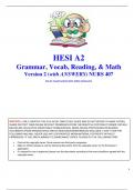 HESI A2 Grammar, Vocab, Reading, & Math Version 2 (with ANSWERS) NURS 407