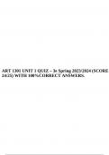 ART 1301 UNIT 1 QUIZ &ndash; 3e Spring 2023&sol;2024 &lpar;SCORE 24&sol;25&rpar; WITH 100&percnt;CORRECT ANSWERS & ART 1301 UT UNIVERSITY OF TEXAS ARLINGTON - UNIT 2 QUIZ 2e SPRING 2023&sol;2024 &lpar;Score 24&period;57 out of 25&rpar;&period;