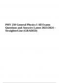 PHY 250 General Physics I All Exams Questions and Answers Latest 2023/2024 – StraighterLine (GRADED)