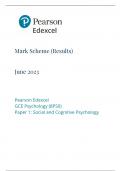 Pearson Edexcel GCE Psychology &lpar;8PS0&rpar;Paper 1 Social and Cognitive Psychology -JUNE 2023 &lpar;MARK SCHEME&rpar;