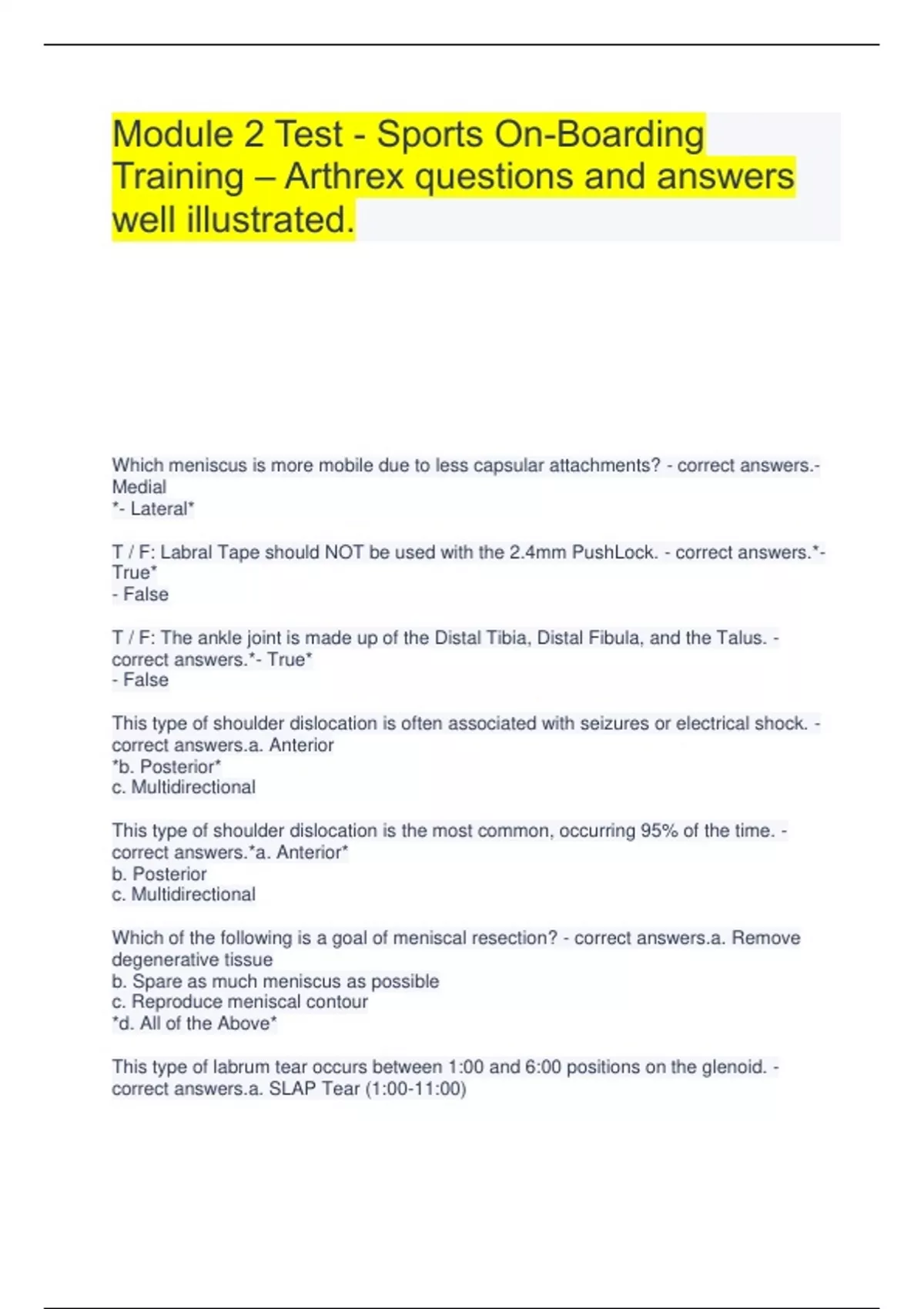 Arthrex Sports Medicine Onboarding Modules verified package with