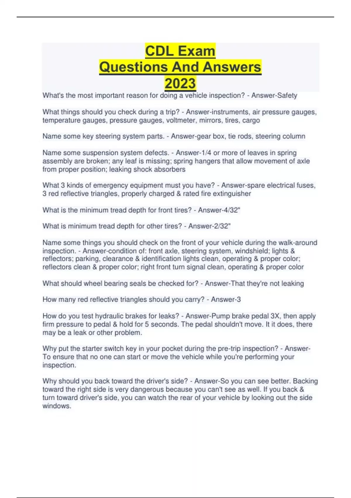 CDL Test Flashcards Questions And Answers 2023, CDL Practice Test