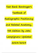 Test Bank Bontrager's Textbook of Radiographic Positioning and Related Anatomy, 9th Edition by John Lampignano Updated 2023/2024