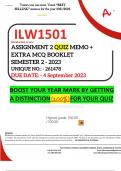 ILW1501 ASSIGNMENT 2 QUIZ MEMO - SEMESTER 2 - 2023 - UNISA - (UNIQUE NUMBER: - 261478 ) (DISTINCTION GUARANTEED) – DUE DATE 4 SEPTEMBER 2023