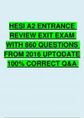 HESI A2 ENTRANCE REVIEW EXIT EXAM WITH 860 QUESTIONS FROM 2016 UPTODATE 100% CORRECT QUESTIONS AND ANSWERS GRADED A+
