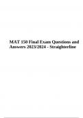 MAT 150 Exam Questions and Answers &vert; Latest 2023&sol;2024 &vert; Straighterline &lpar;GRADED&rpar;&comma; MAT 150 Final Exam Questions and Answers &vert; Latest 2023&sol;2024 &vert; Straighterline & MAT 150 GRADED QUIZ 1 Latest Update 2023&sol;2024