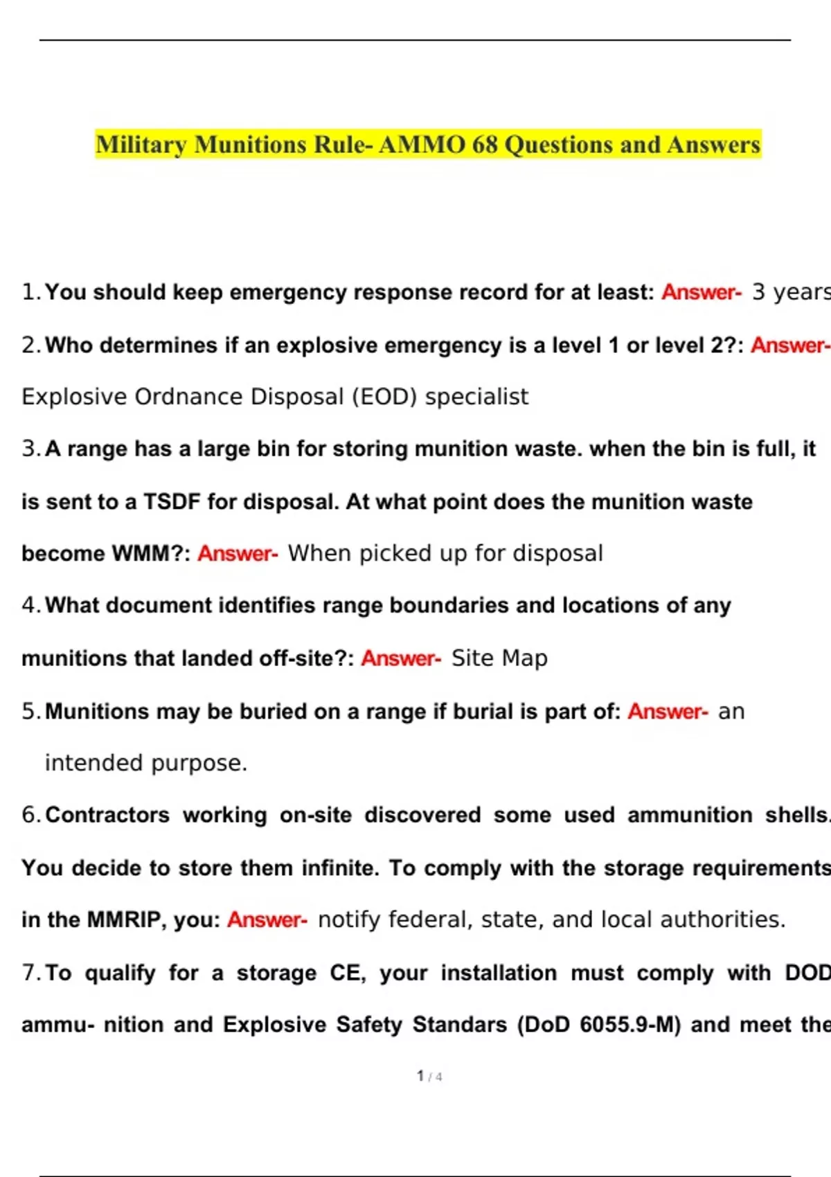 Military Munitions Rule AMMO 68 Questions and Answers 2023 with