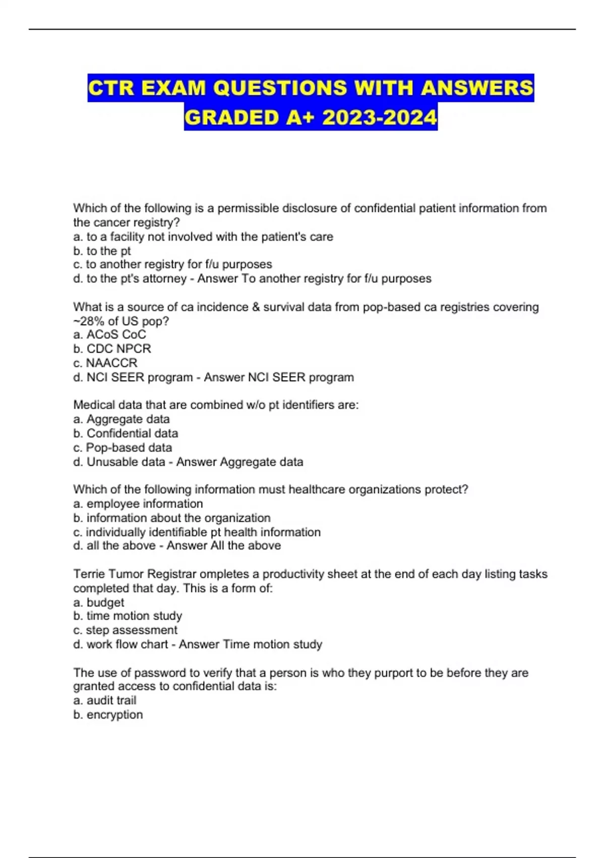 CTR EXAM QUESTIONS WITH ANSWERS GRADED A+ - CTR - Stuvia US