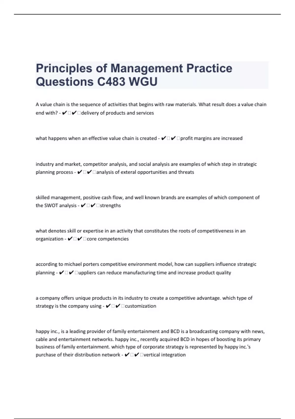 Principles of Management Practice Questions With Answers - Principles ...