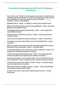 Personality of Psychology Exam 2023 with 143 Questions and Answers 
