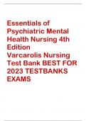 Essentials of  Psychiatric Mental  Health Nursing 4th  Edition Varcarolis Nursing Test Bank BEST FOR 2023 TESTBANKS  EXAMS