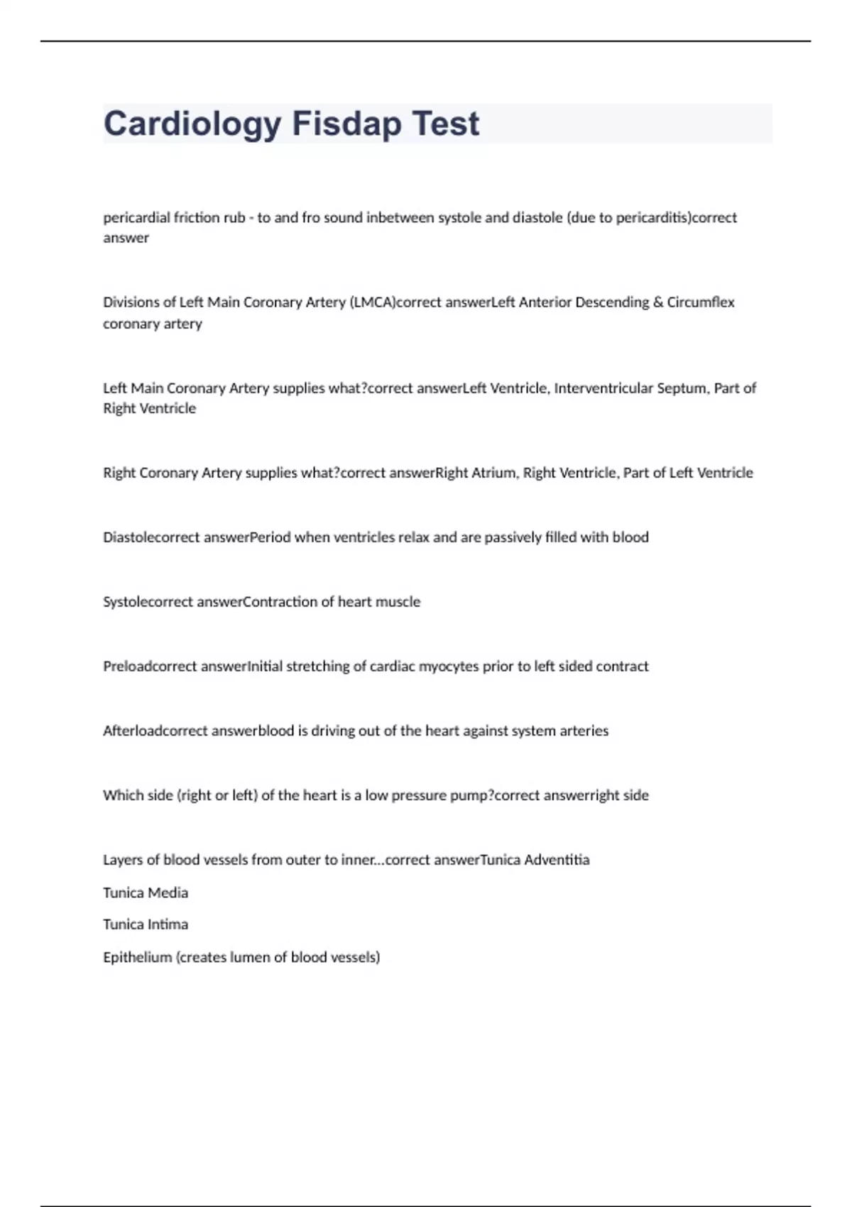 Cardiology Fisdap Test 2023 with correct answers - Cardiology Fisdap ...