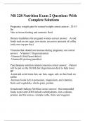 NR 228 Nutrition Exam 2 Questions With Complete Solutions