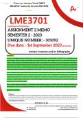 LME3701 ASSIGNMENT 2 MEMO - SEMESTER 2 - 2023 - UNISA - (UNIQUE NUMBER: - 301092 ) COMPARATIVE APPROACH (DISTINCTION GUARANTEED) – DUE DATE:- 3 SEPTEMBER 2023 - WITH FOOTNOTES AND A BIBLIOGRAPHY 