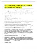 HESI Entrance Exam - MATH Practice Questions And Answers
