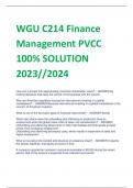 WGU C214 Finance  Management PVCC 100&percnt; SOLUTION  2023&sol;&sol;2024