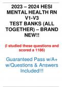 2023 - 2024 HESI Psych Mental Health Exit Exam (V1, V2, V3) (TB) Study Guide w/ Brand New Q&A Included!! A++