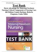 Davis Advantage for Maternal-Newborn Nursing Critical Components of Nursing Care 4th Edition Connie Durham, Roberta Chapman,  Linda Miller Test Bank All  Chapters (1-19) |A+ ULTIMATE GUIDE  Newest Version 2023