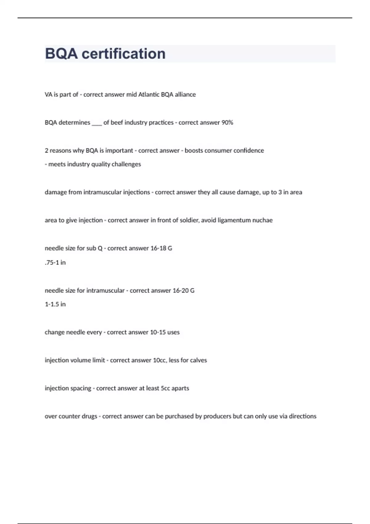 BQA certification question with complete solution 2023 BQA Stuvia US