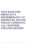 TEST BANK FOR PRESCOTT’S MICROBIOLOGY 12th EDITION BY JOANNE WILLEY COMPLETE ALL CHAPTERS UPDATED 2023/2024