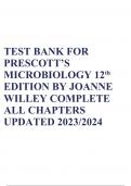 TEST BANK FOR PRESCOTT&rsquo;S MICROBIOLOGY 12th EDITION BY JOANNE WILLEY COMPLETE ALL CHAPTERS UPDATED 2023&sol;2024