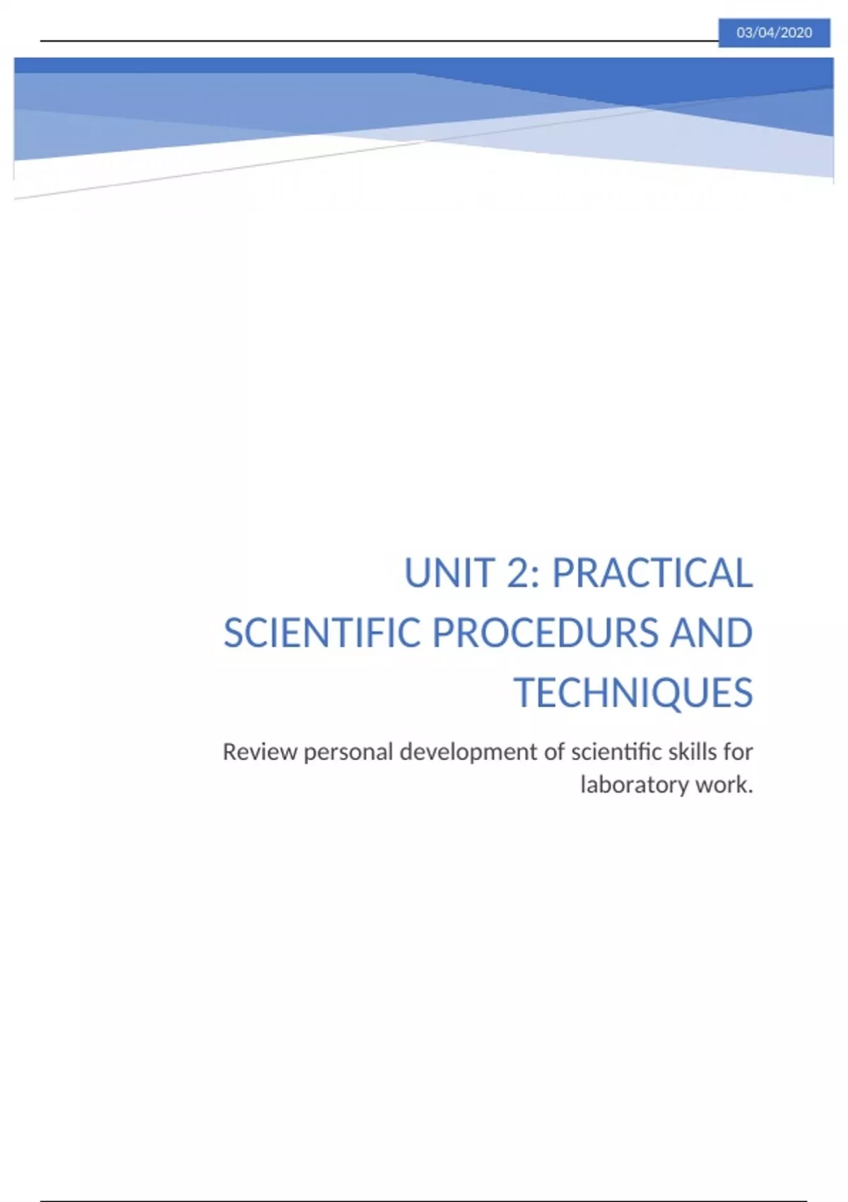 Unit 2B: Applied science National Extended diploma - Unit 2- Practical ...
