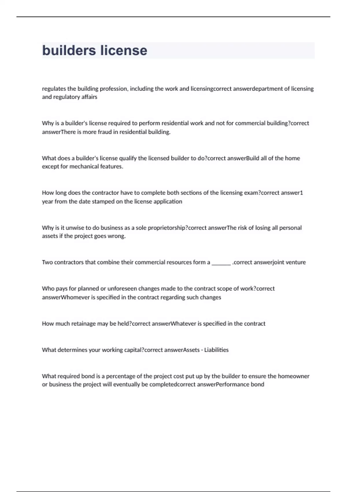 builders license exam 2023 with correct answers Builders license