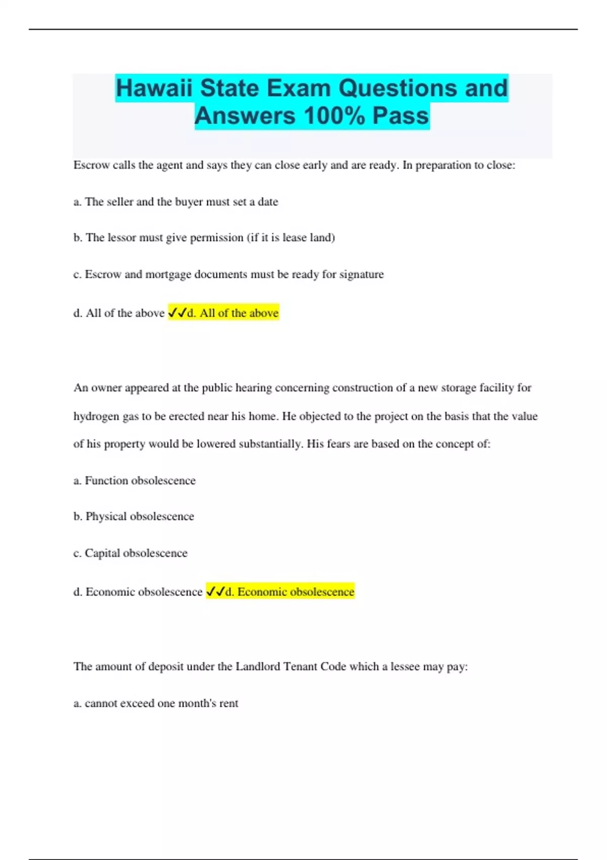 Hawaii State Exam Questions and Answers A+ RATED 20232024 LATEST