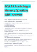AQA AS Psychology – Memory Questions With Answers