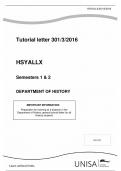 Tutorial letter 301/3/2016 HSYALLX Semesters 1 & 2 DEPARTMENT OF HISTORY